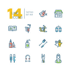 Tattoo Studio - thick line icons set