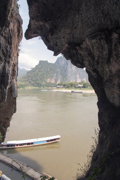 Boats on the Mekong river, Laos