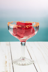 Homemade alcohol jello cubes cocktail.