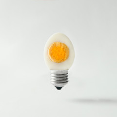 Egg lightbulb on bright background. Idea concept.