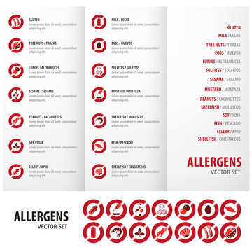 Allergens set triptych red design for business