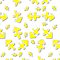 Yellow Sagittarius astronomy icon sign symbol pattern on white background