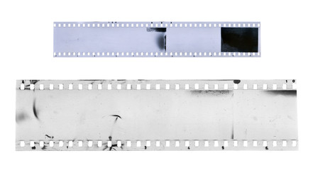 Strip of old celluloid film with dust and scratches