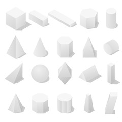 Basic 3D geometric shapes with a shadow.