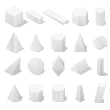 Basic 3D geometric shapes with a shadow.