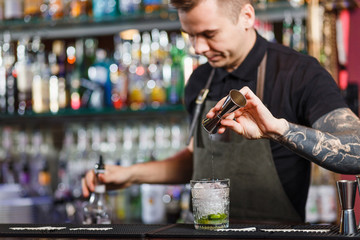 The bartender making cocktail