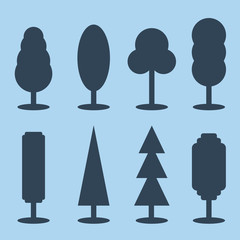 Vector set of simple silhouette tree icons