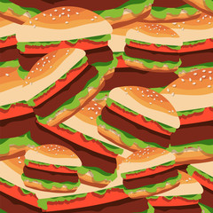 Seamless pattern of the burgers. Vector illustration of fast food for a wallpaper design or packaging.
