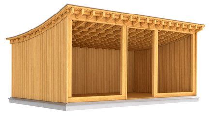 Wooden sales pavilion, kiosk, canopy. 3d illustration isolated on white