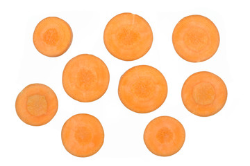 Chopped carrot slices isolated on white background