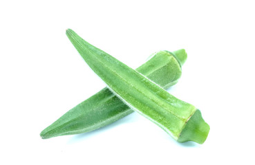 Fresh okra isolated on white background.