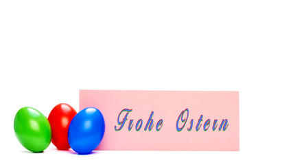 Drei bunte Eier mit Osterwünsche