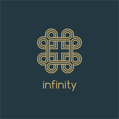 Vector logo design template and emblems in trendy linear style. Linear Gold emblem on a colorfull background. Logo template for Cafe, Hotel, Heraldic, Restaurant, Boutique