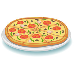 Vector Illustration of Whole Pepperoni Pizza on Plate