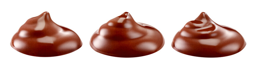 Sweet hot melted chocolate sauce. Swirl isolated on white background. Collection. Full depth of field.