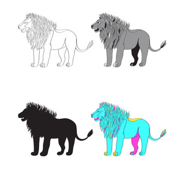 vector illustration of a lion. black-and-white line, silhouette, color, gray-scale image.