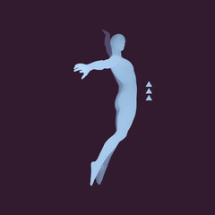 Jumping Man. 3D Model of Man. Human Body. Sport Symbol.