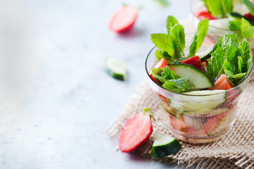 Cucumber strawberry mint fresh infused water detox drink cocktail lemonade
