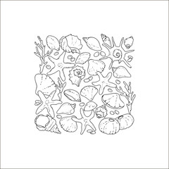 sea shell white black square pattern