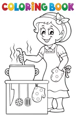 Cercles muraux Pour enfants Coloring book happy female cook