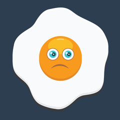 Sad Fried egg with emoji. Flat and solid color design.