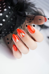 Beautiful hands with stylish manicure. Women have natural nails.