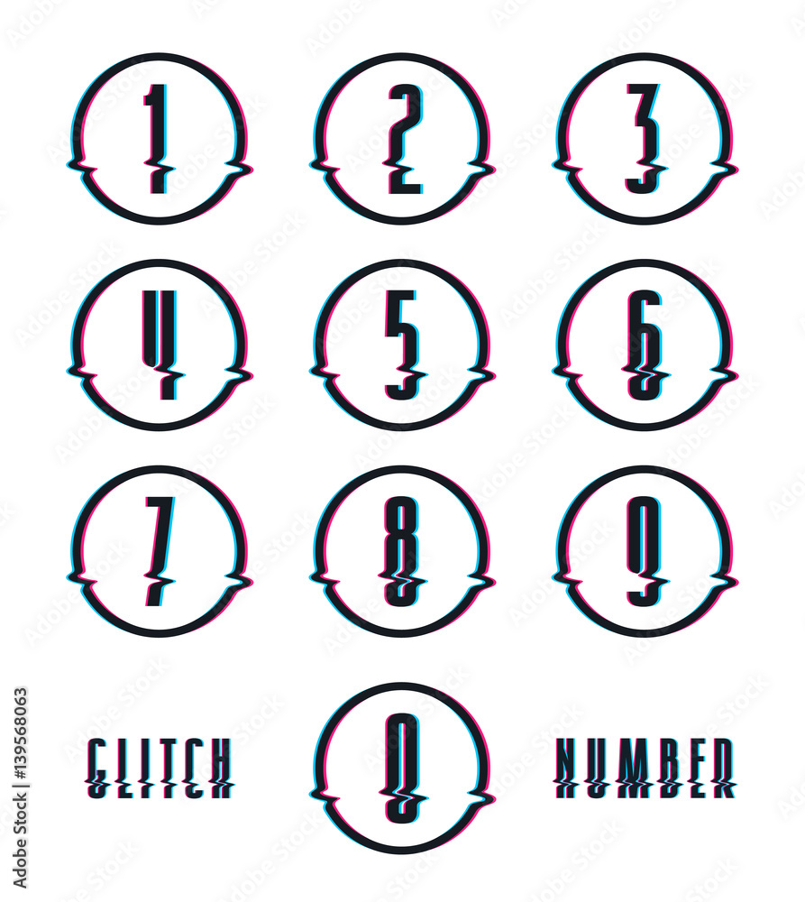 Poster decorative numbers with glitch distortion effect