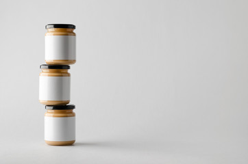 Peanut / Almond / Nut Butter Jar Mock-Up - Three Jars. Blank Label