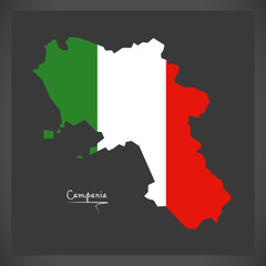 Campania map with Italian national flag illustration