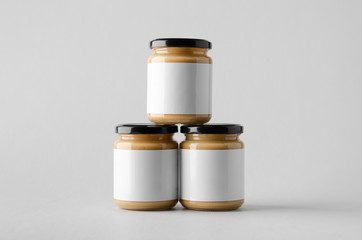 Peanut / Almond / Nut Butter Jar Mock-Up - Three Jars. Blank Label