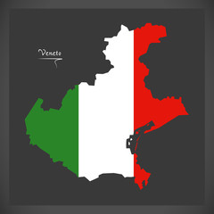 Veneto map with Italian national flag illustration
