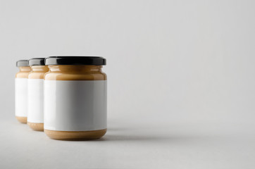 Peanut / Almond / Nut Butter Jar Mock-Up - Three Jars. Blank Label