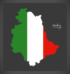 Umbria map with Italian national flag illustration