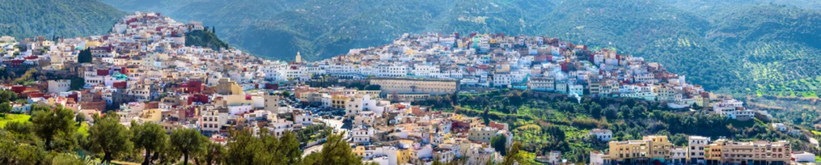 Fotobehang Panorama van de stad Moulay Idriss Zerhoun in Marokko © Leonid Andronov