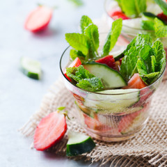 Cucumber strawberry mint fresh infused water detox drink cocktail lemonade