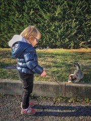 Fototapeta premium bambina fa giocare il gatto