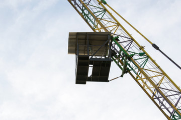 Bungee jumping cabin and cran.People in flight from a height.