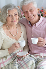 Happy elderly couple embracing