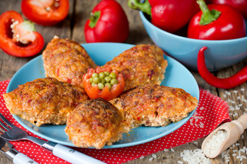 Red bell pepper paprika rice meatball baked in sauce