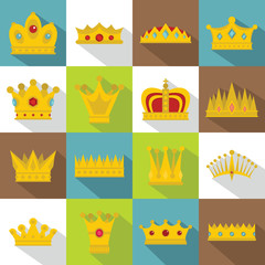 Crown icons set, flat style