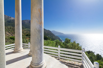 Famous viewpoint from Son Marroig over the blue Mediterranean sea.