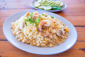Seafood fried rice on plate