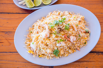 Seafood fried rice on plate