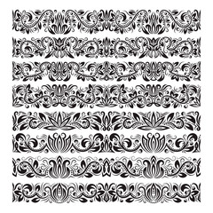 Set of vintage border brushes templates. Baroque floral elements for frames design and page decorations.