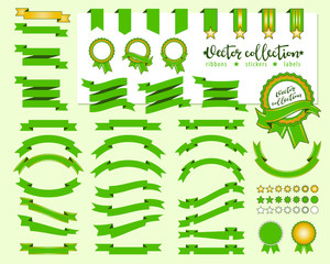 Collection of decorative design elements - ribbons, stickers, labels, frames. Vector illustrations of gift and accessory