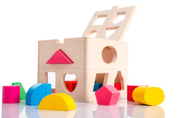Colorful wood blocks shape isolated over white background