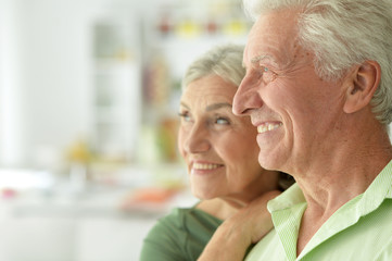 Happy elderly couple embracing