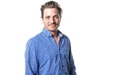 Portrait of european man isolated over white background.