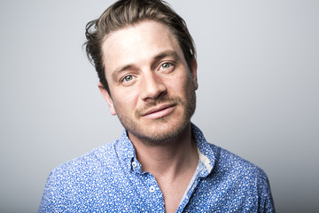 Portrait of european man isolated over white background.