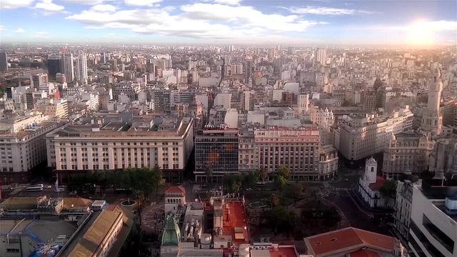 Cityscape of Buenos Aires from Above Showing Plaza de Mayo and the Cabildo, Argentina